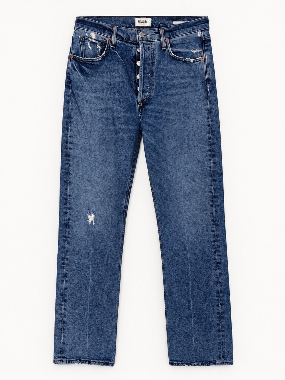 Citizens Of Humanity Straight-Leg Distressed Jeans in Deep Blue